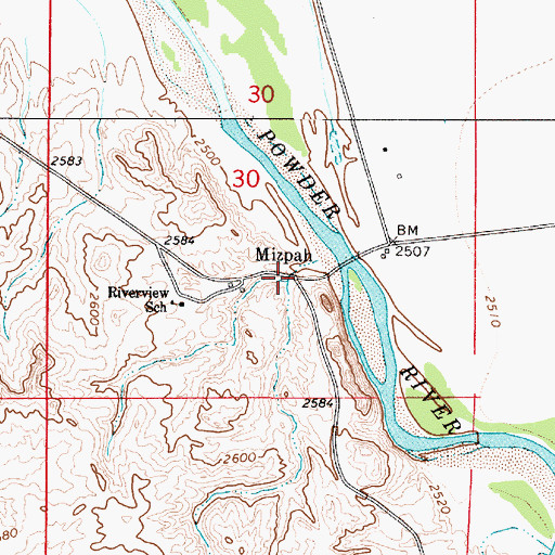 Topographic Map of Mizpah, MT