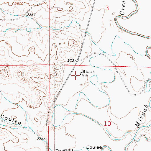 Topographic Map of Mizpah School (historical), MT