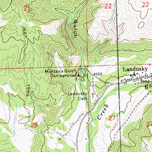 Topographic Map of Montana Gulch Campground, MT