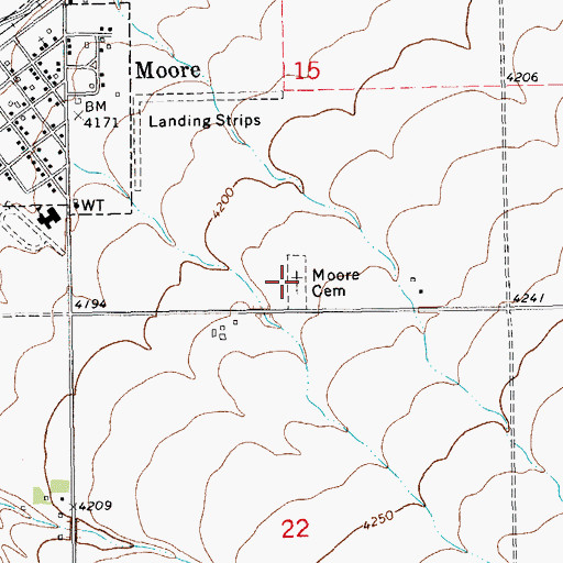 Topographic Map of Moore Cemetery, MT