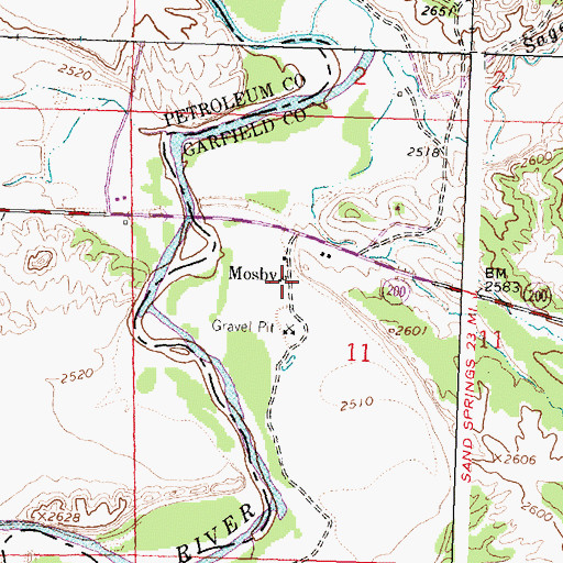 Topographic Map of Mosby, MT
