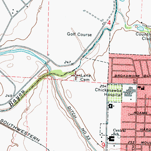 Topographic Map of Lane Cemetery, AR
