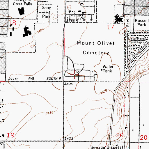 Topographic Map of Mount Olivet Cemetery, MT
