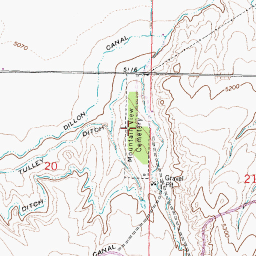 Topographic Map of Mountain View Cemetery, MT
