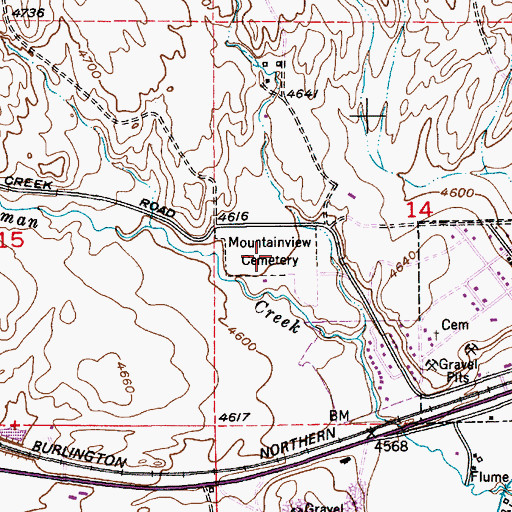 Topographic Map of Mountain View Cemetery, MT