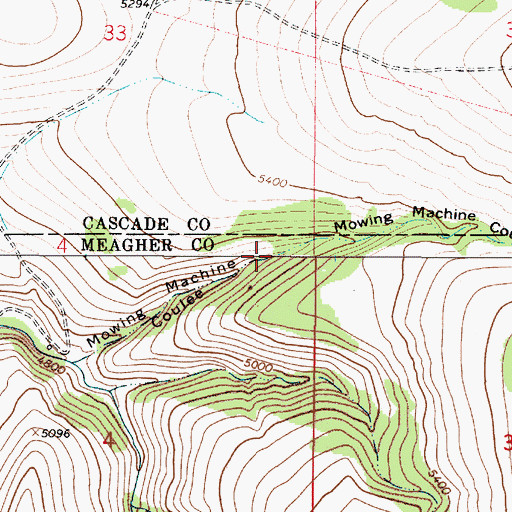 Topographic Map of Mowing Machine Coulee, MT