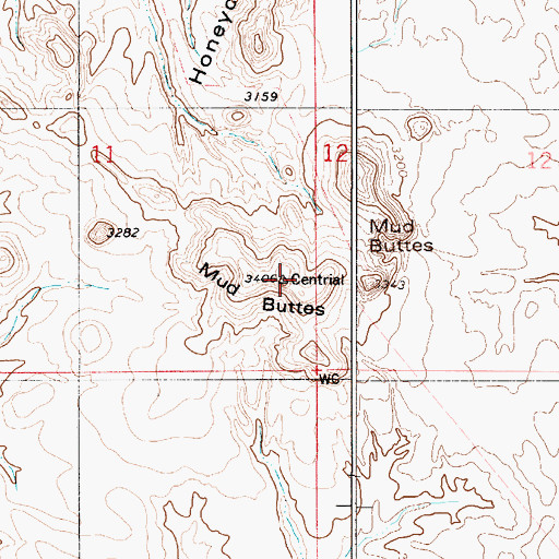 Topographic Map of Mud Buttes, MT