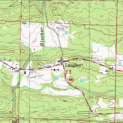 Topographic Map of Langley, AR