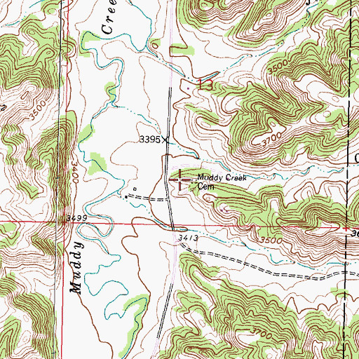 Topographic Map of Muddy Creek Cemetery, MT
