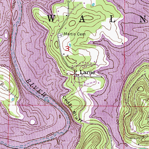 Topographic Map of Larue, AR