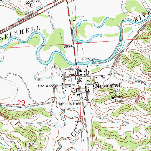 Topographic Map of Musselshell, MT