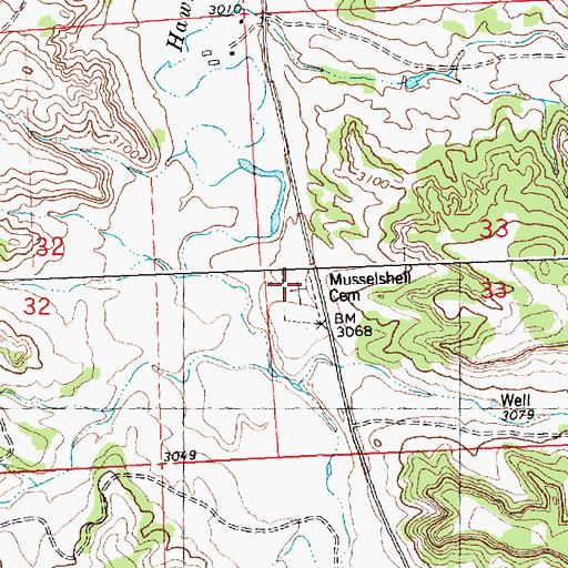 Topographic Map of Musselshell Cemetery, MT
