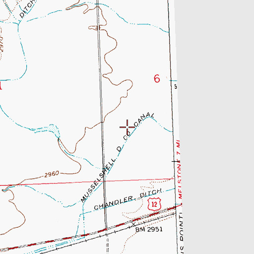 Topographic Map of Musselshell Ditch County Canal, MT