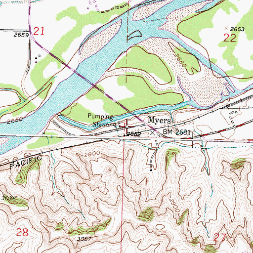 Topographic Map of Myers, MT