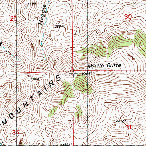 Topographic Map of Myrtle Butte, MT