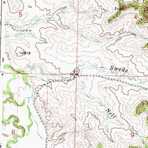 Topographic Map of Nell Creek, MT