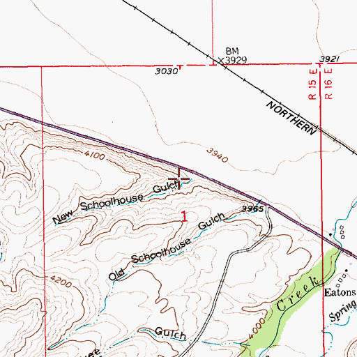 Topographic Map of New Schoolhouse Gulch, MT