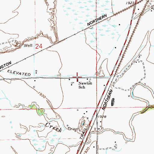 Topographic Map of Newlon School, MT