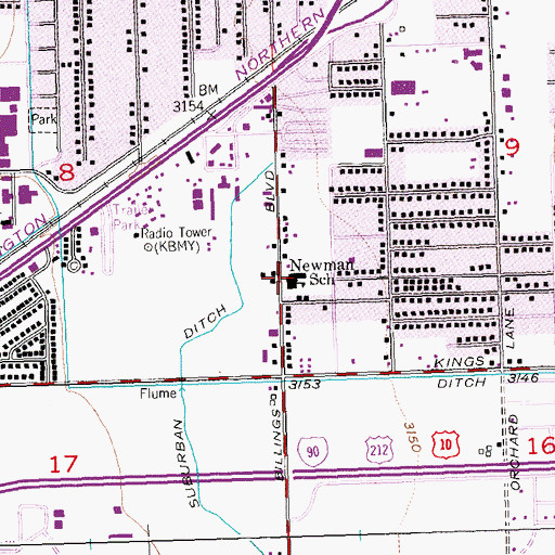 Topographic Map of Newman School, MT