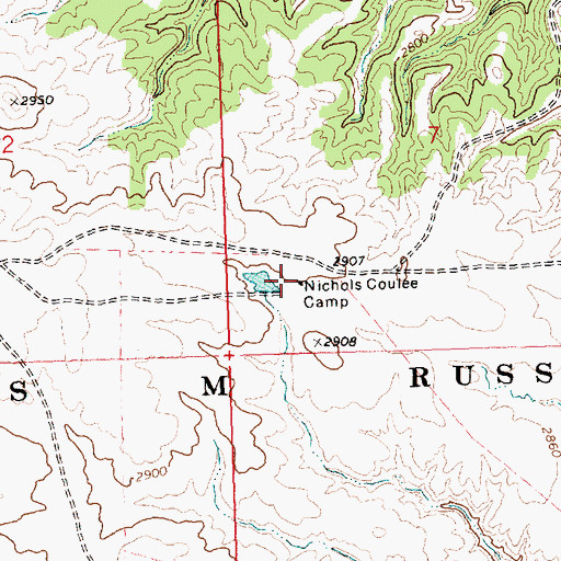 Topographic Map of Nichols Coulee Camp, MT