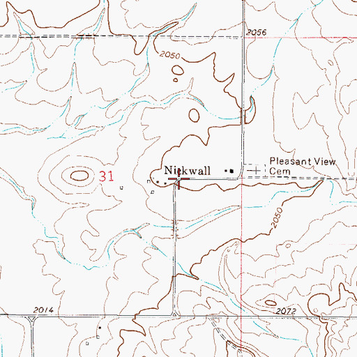 Topographic Map of Nickwall, MT