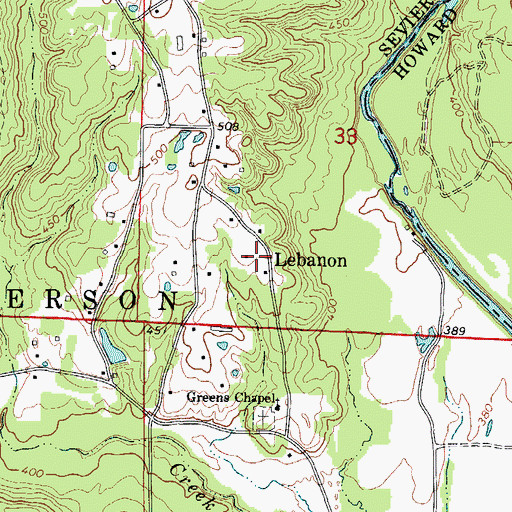 Topographic Map of Lebanon, AR