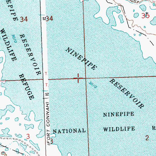 Topographic Map of Ninepipe Reservoir, MT