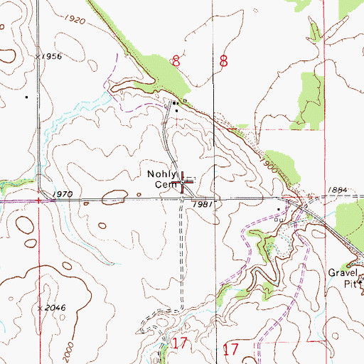 Topographic Map of Nohly Cemetery, MT