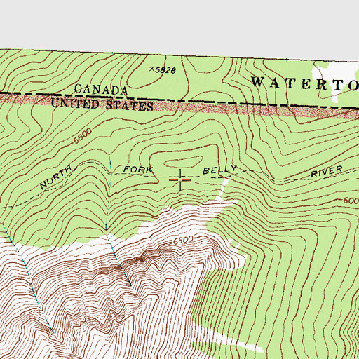 Topographic Map of North Fork Belly River Trail, MT