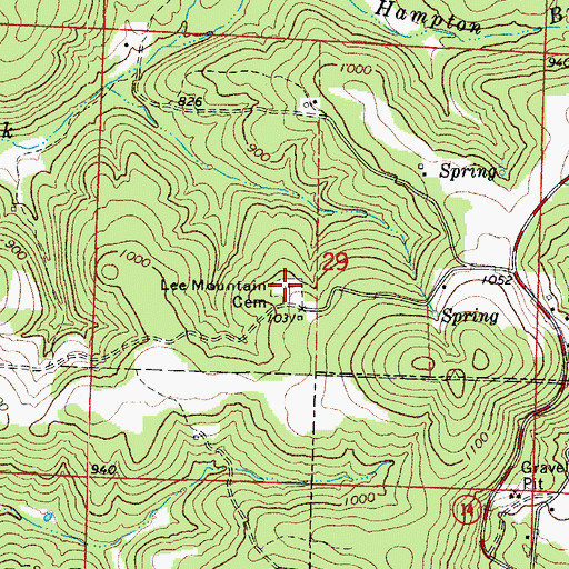 Topographic Map of Lee Mountain Cemetery, AR