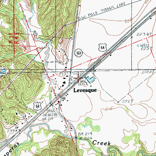 Topographic Map of Levesque, AR