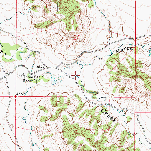 Topographic Map of North Fork Three Bar Creek, MT