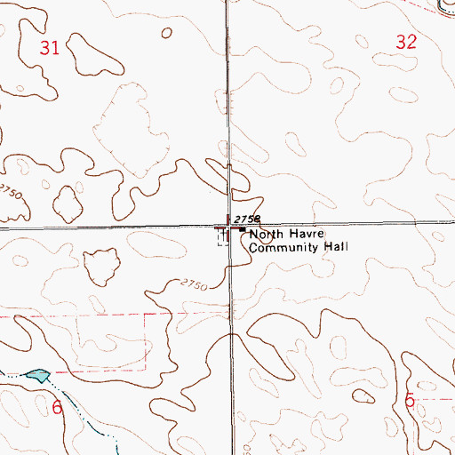 Topographic Map of North Havre Community Hall, MT