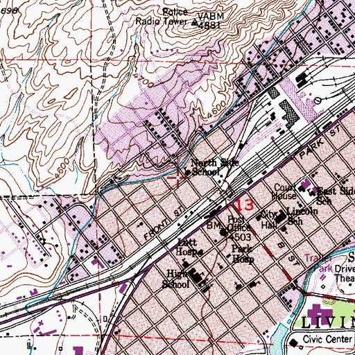 Topographic Map of North Side School (historical), MT