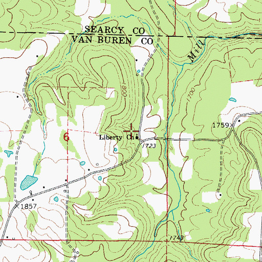 Topographic Map of Liberty Missionary Baptist Church, AR