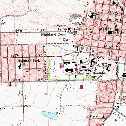 Topographic Map of Montana State University - Northern, MT
