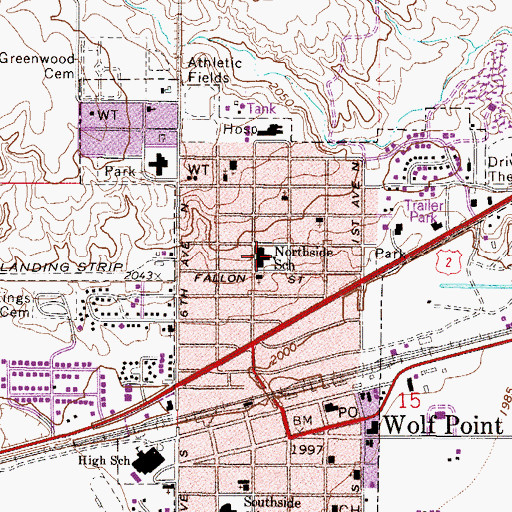 Topographic Map of Northside School, MT