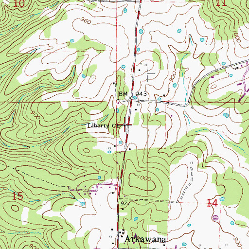 Topographic Map of Liberty Church of Christ, AR