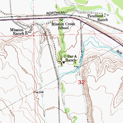 Topographic Map of O Bar A Ranch, MT