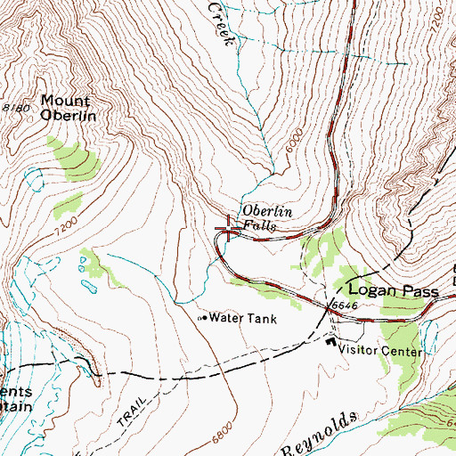 Topographic Map of Oberlin Falls, MT