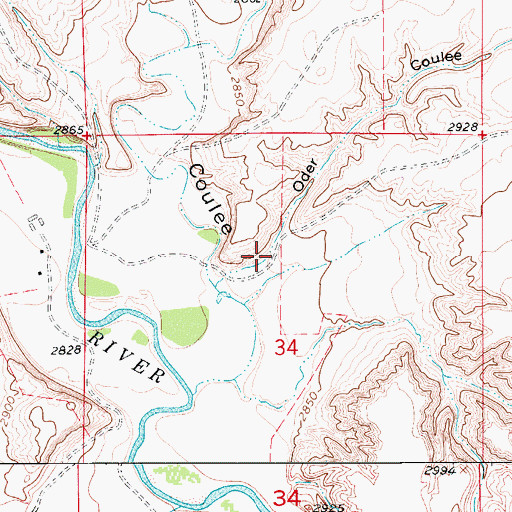 Topographic Map of Oder Coulee, MT