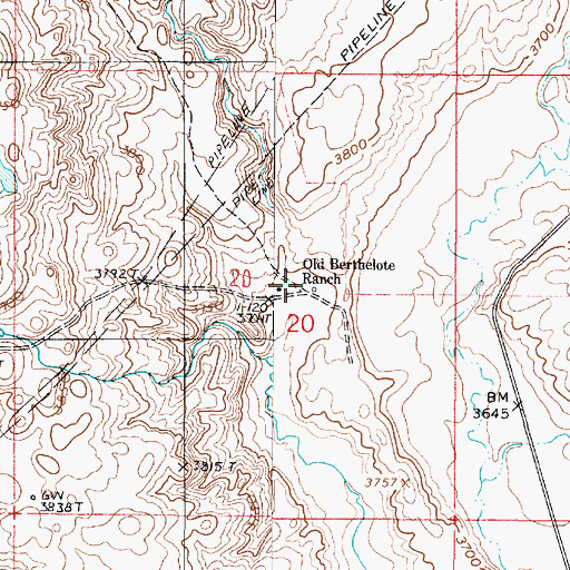 Topographic Map of Old Berthelote Ranch, MT