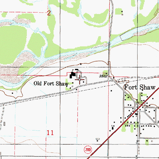 Topographic Map of Fort Shaw (historical), MT