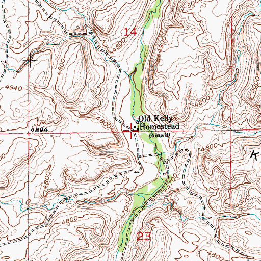 Topographic Map of Old Kelly Homestead, MT