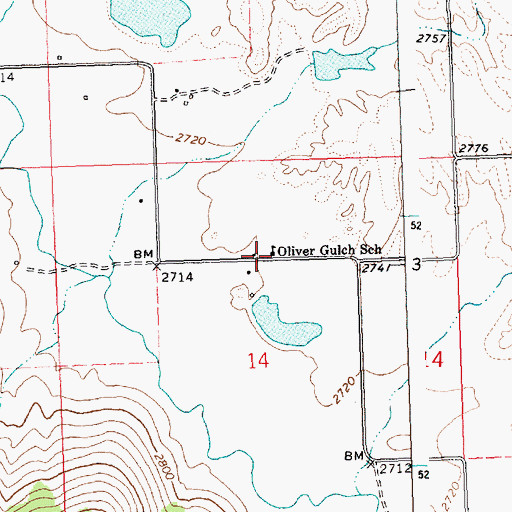 Topographic Map of Oliver Gulch School (historical), MT