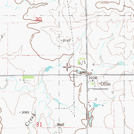 Topographic Map of Ollie, MT
