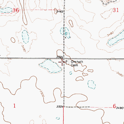 Topographic Map of Omholt Cemetery, MT