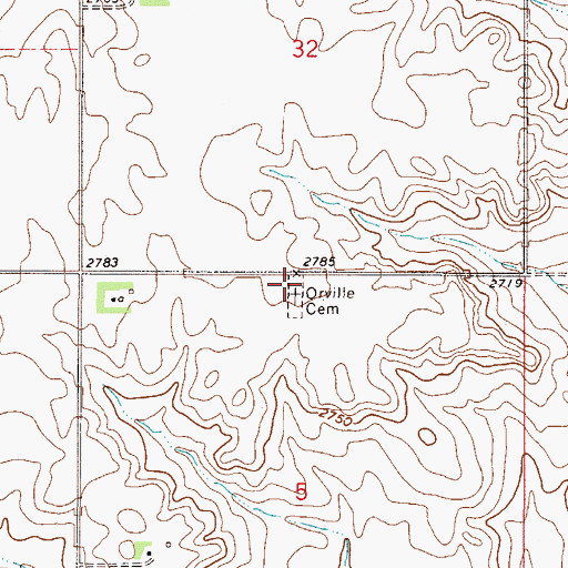 Topographic Map of Orville Cemetery, MT
