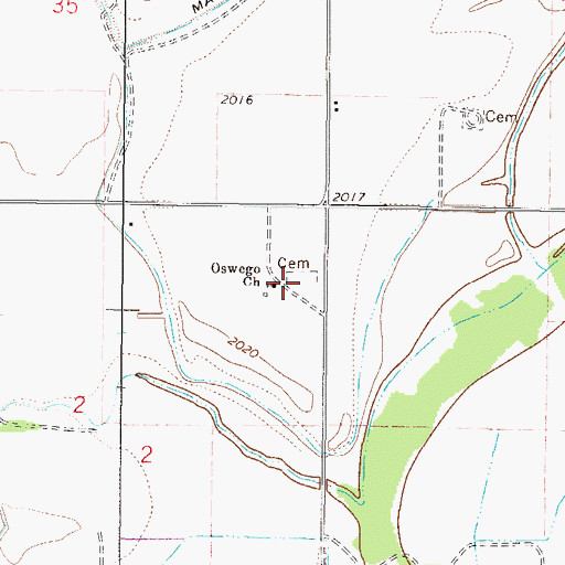 Topographic Map of Oswego Church, MT