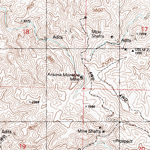 Topographic Map of Arizona Montana Mine, AZ